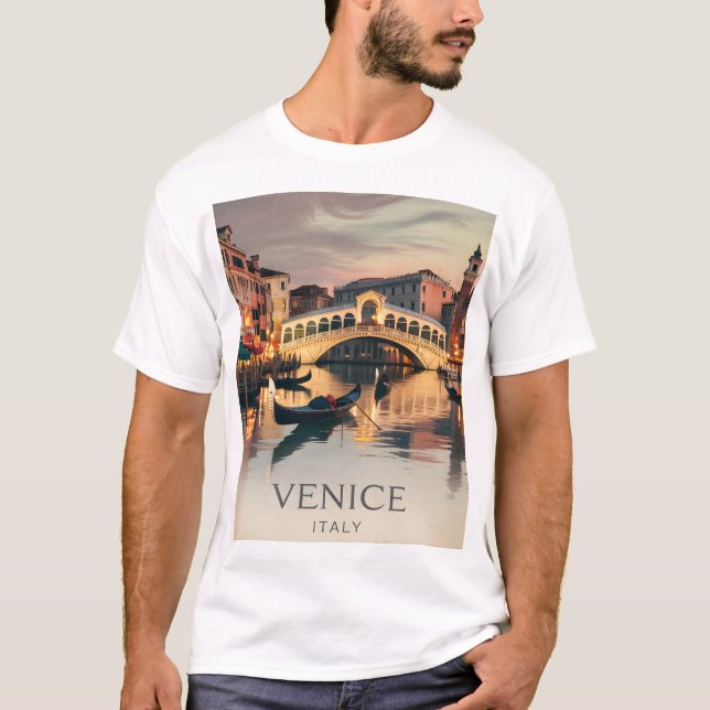 Venice Italy Vacation Canal Bridge Twilight Retro T Shirt (Framsida)