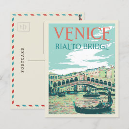 Venice Rialto bridge illustration Italien Postcard Vykort