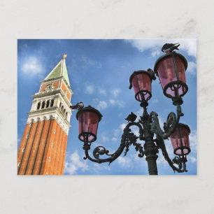 Venice San Marco Torn och Street Ljus Vykort