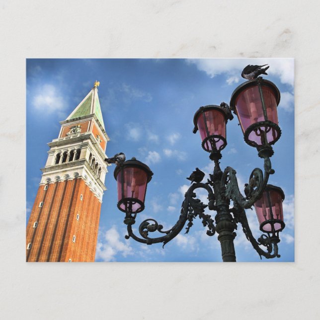 Venice San Marco Torn och Street Ljus Vykort (Framsida)
