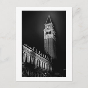 VENICE SAN MARCO TORN VID KVÄLL B/W VYKORT