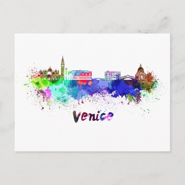 Venice skyline i vattenfärg vykort (Framsida)
