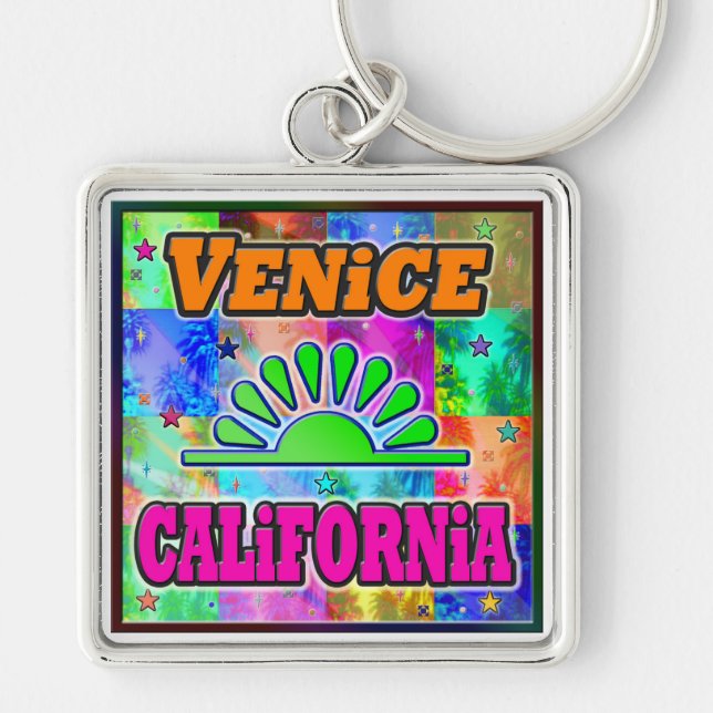 Venice Sol & Handflatan Keychain Fyrkantig Silverfärgad Nyckelring (Framsidan)
