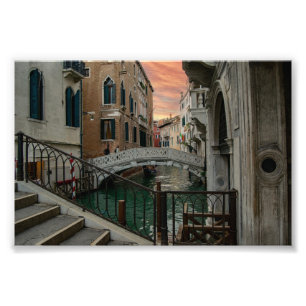 Venice Solnedgång Kanal & Bro – Romantisk Fototryck