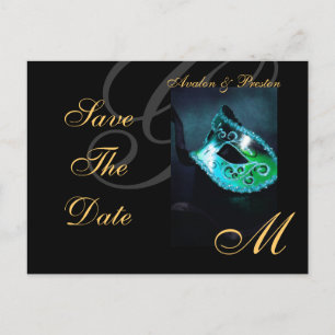 Venice Teal Masquerade Mask Spara Datum Postkort Meddelande Vykort