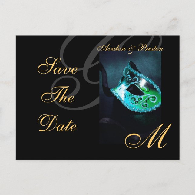 Venice Teal Masquerade Mask Spara Datum Postkort Meddelande Vykort (Framsida)