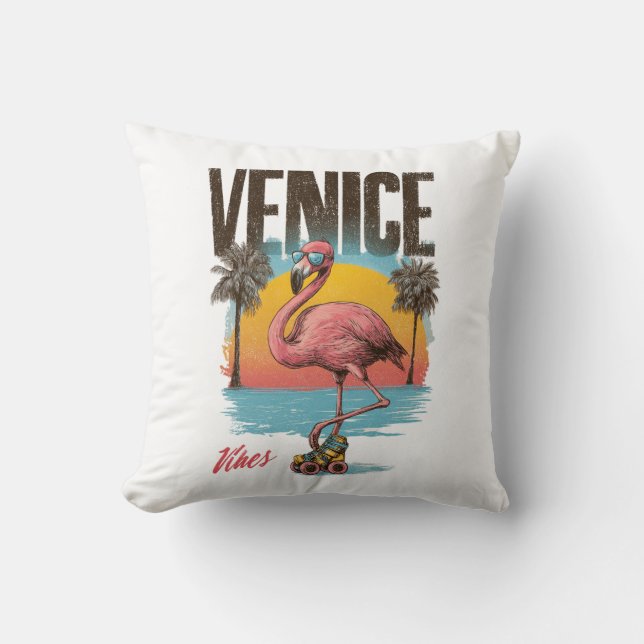 Venice Vibes Flamingo Retro Beach California Tropi Kudde (Framsida)