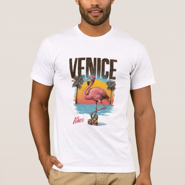 Venice Vibes Flamingo Retro Beach California Tropi T Shirt (Framsida)