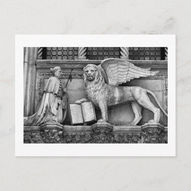 VENICE WINGED LEJON B/W VYKORT (Framsida)