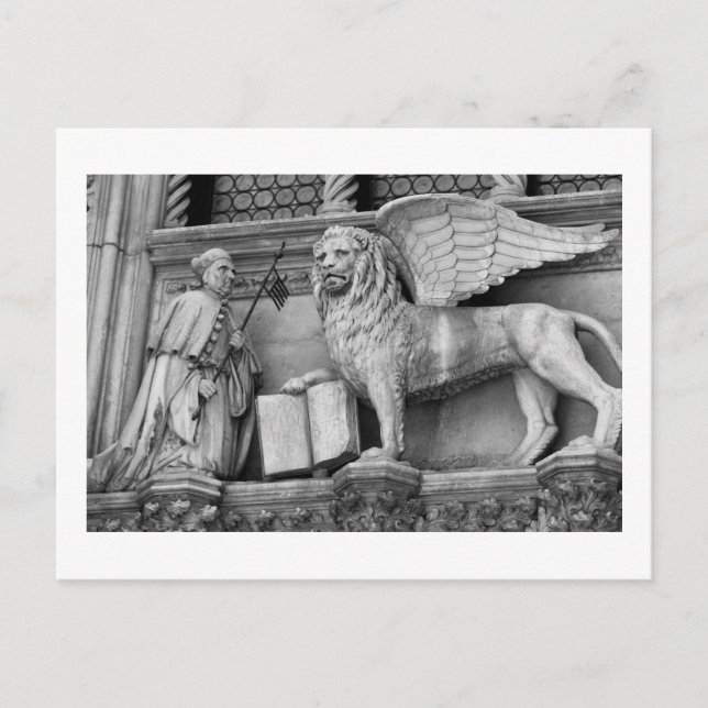 VENICE WINGED LEJON B/W VYKORT (Framsida)