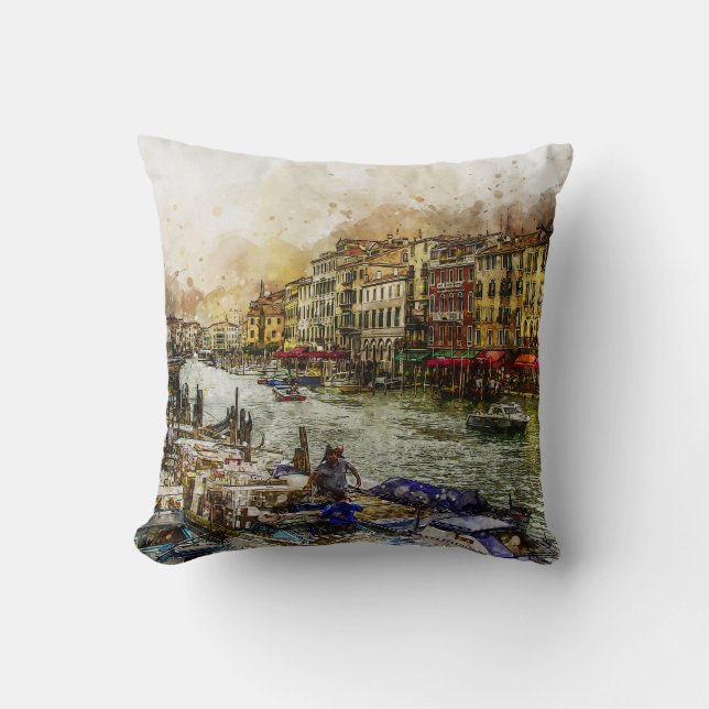 Venicekanal scenmålning kudde (Framsida)
