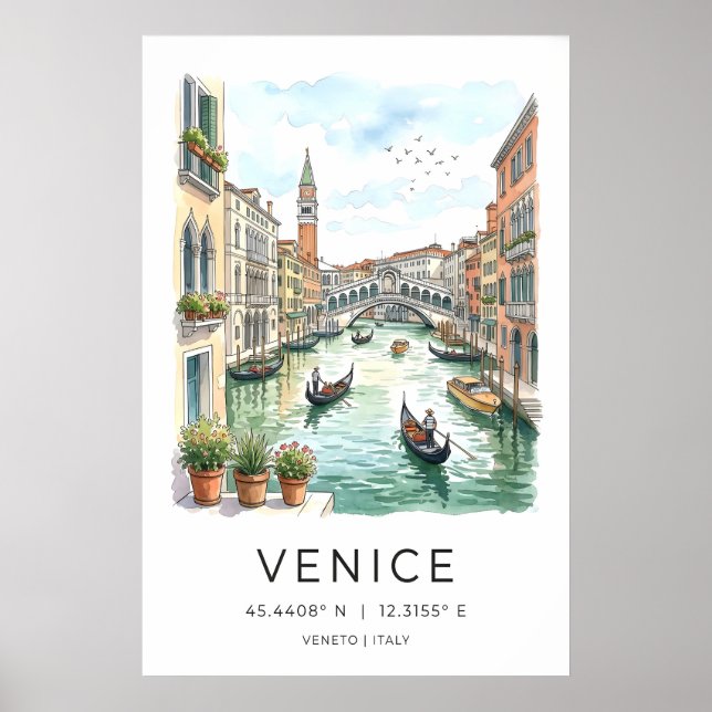 Venicekanal Vägkonst - Gondoler av Stenbro Poster (Framsidan)