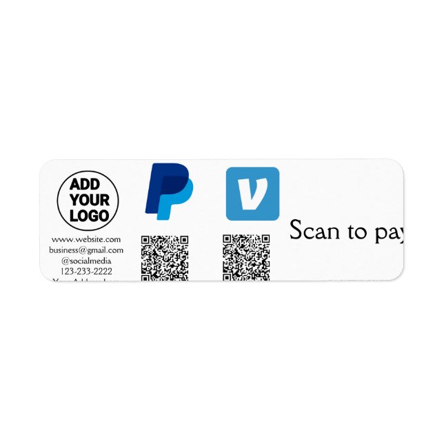 Venmo-betalarskanning för att betala lägga till q  returadress etikett (Framsidan)