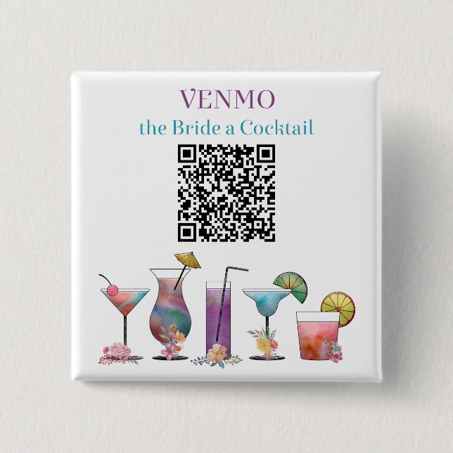VENMO: Bride a Cocktail Anpassningsbar QR-kod Knapp (Framsida)