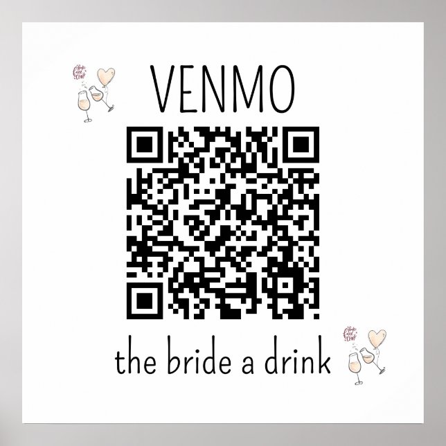 VENMO Bruden en Drink QR-kod Senterparty Poster (Framsidan)