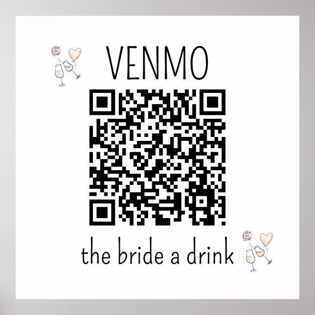 VENMO Bruden en Drink QR-kod Sjungning Party Poster (Framsidan)