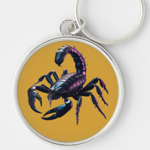 Venomous Black Scorpion Rund Silverfärgad Nyckelring