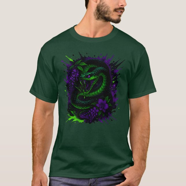 Venomous Snake Neon Gothic Art T Shirt (Framsida)