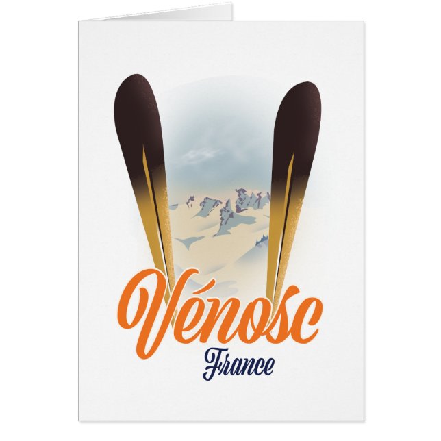 Vénosc, Frankrike skidaffisch Hälsningskort (Framsidan)