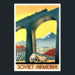 Ventage Art Deco Armenia Travel Turism Poster<br><div class="desc">Detta är ett digitalt utökat tryck av en vintage 1935-litografi över den sovjetiska armenierna med en bro med ett ånglokomotiv tåg som går över en 1930-bil.</div>