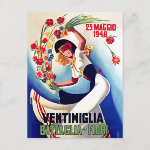 Ventimiglia, Maj, Italien, flicka på blommabudstri Vykort