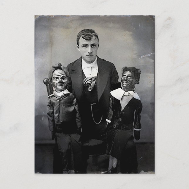 Ventriloquist-dockkort för gammalt köldkort vykort (Framsida)