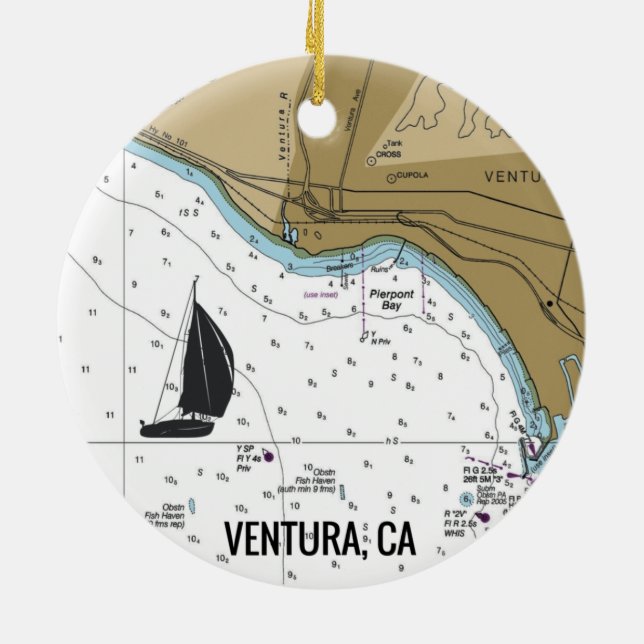 Ventura CA Sailing Julgransprydnad Keramik (Baksidan)