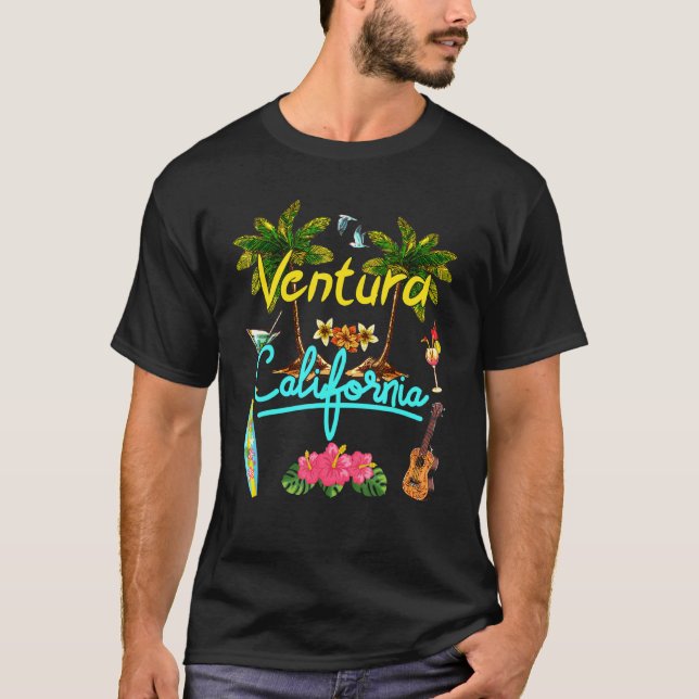 Ventura California Beach Summer Handflatan Surfa S T Shirt (Framsida)