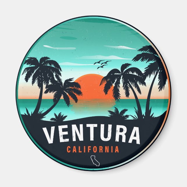 Ventura California Retro Sunset Tropical Souvenirs Magnet (Framsidan)