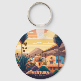 Ventura Sunset Mountains Southern California Retro Nyckelring
