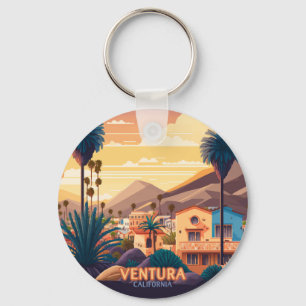 Ventura Sunset Mountains Southern California Retro Nyckelring