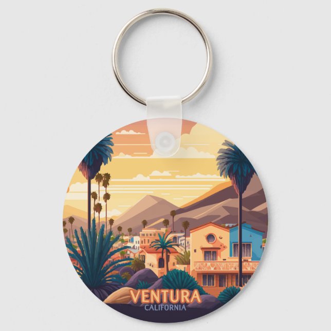 Ventura Sunset Mountains Southern California Retro Nyckelring (Framsida)