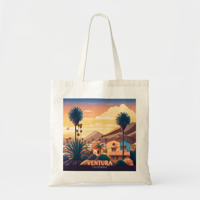 Ventura Sunset Mountains Southern California Retro Tygkasse (Framsidan)