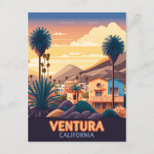 Ventura Sunset Mountains Southern California Retro Vykort