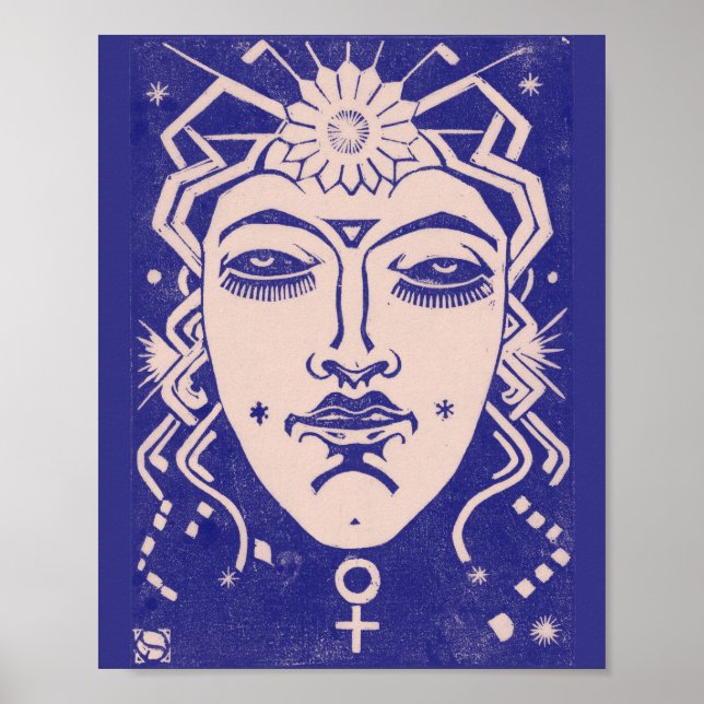 Venus Aphrodite Goddess från Kärlek Mythology Blue Poster (Framsidan)