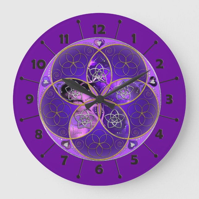 Venus Flower of Kärlek konst violet rosa Stor Klocka (Framsida)