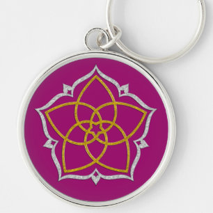 VENUS FLOWER / Venusblume Lotus GULD SILVER Rund Silverfärgad Nyckelring