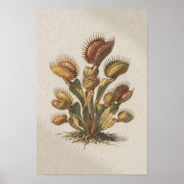 Venus flugfälla botanisk studieaffisch poster (Framsidan)