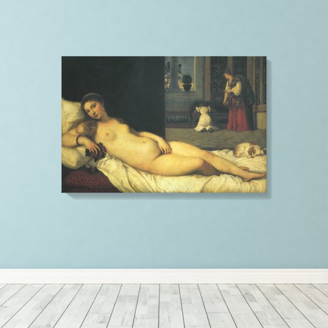 Venus från Urbino av Tizian, Renässanskonst Canvastryck (Insitu (trägolv))