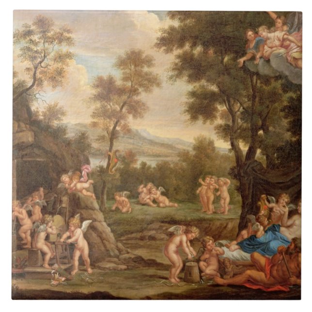 Venus i Vulcans smedja, 18th århundrade Kakelplatta (Framsidan)