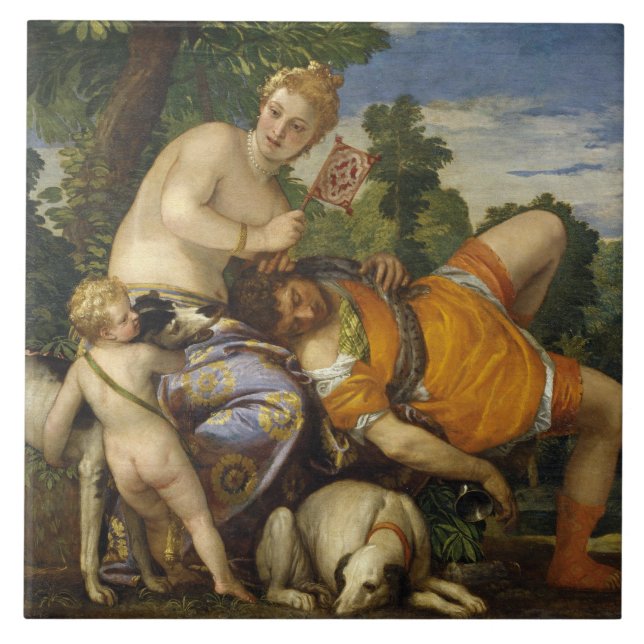 Venus och Adonis (från Paolo Veronese) Kakelplatta (Framsidan)