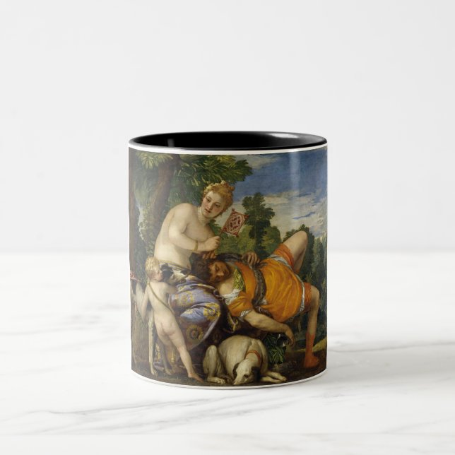 Venus och Adonis (från Paolo Veronese) Två-Tonad Mugg (Center)