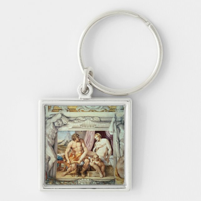 Venus och Anchises Fyrkantig Silverfärgad Nyckelring (Framsidan)
