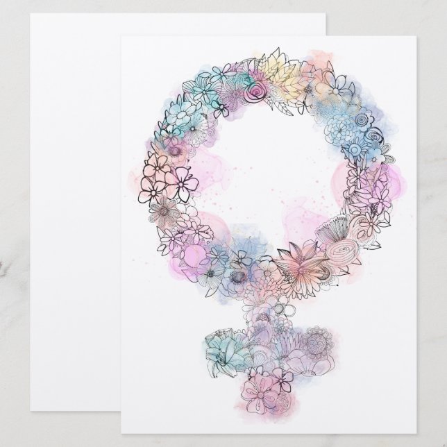 Venus undertecknar feministisk symbol med blommor (Fram/baksida)