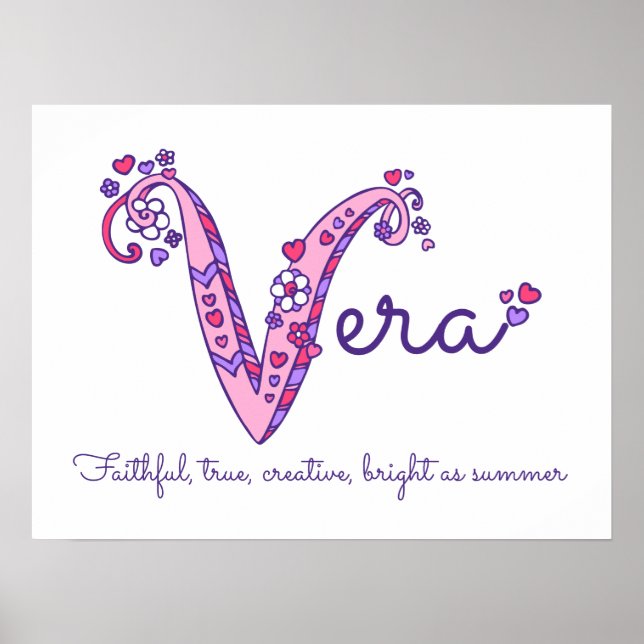 Vera initial V doodle art namn och betydelsen Poster (Framsidan)