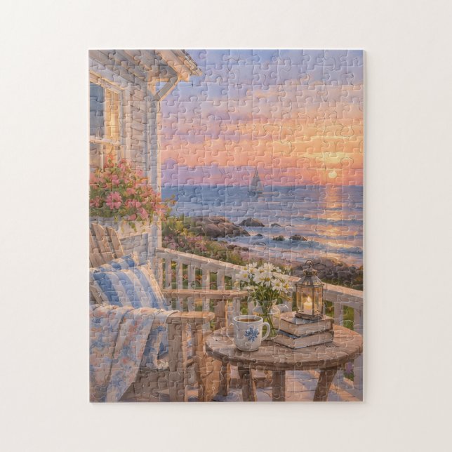 Veranda vid havet solnedgång stillhet pussel (Vertikal)