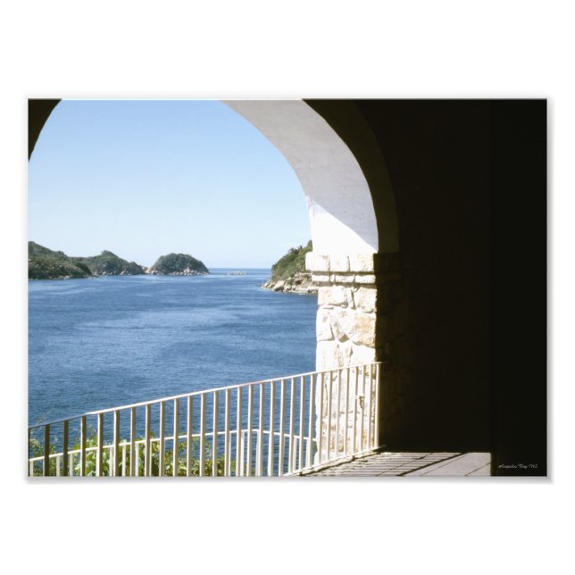 Veranda View Mexico Acapulco Bay Blue Ocean 1950's Fototryck (Framsidan)
