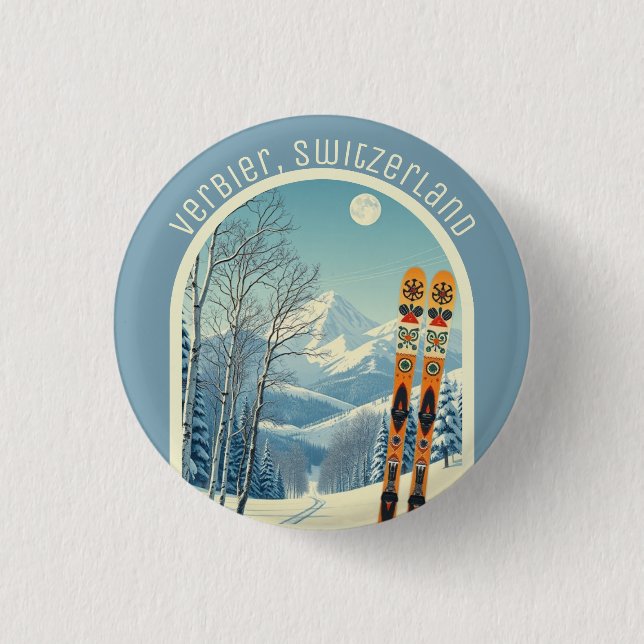Verbier Schweiz 4 Vallées skidåkning Ornament Knapp (Framsida)