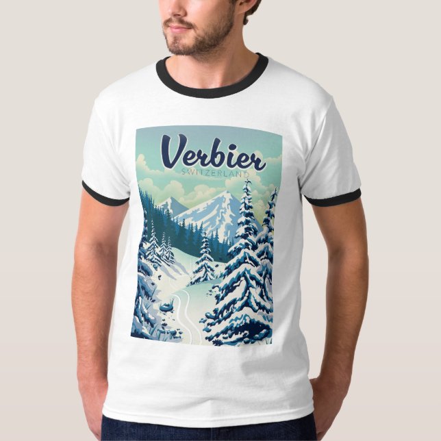 Verbier Schweiz Resaaffisch T Shirt (Framsida)