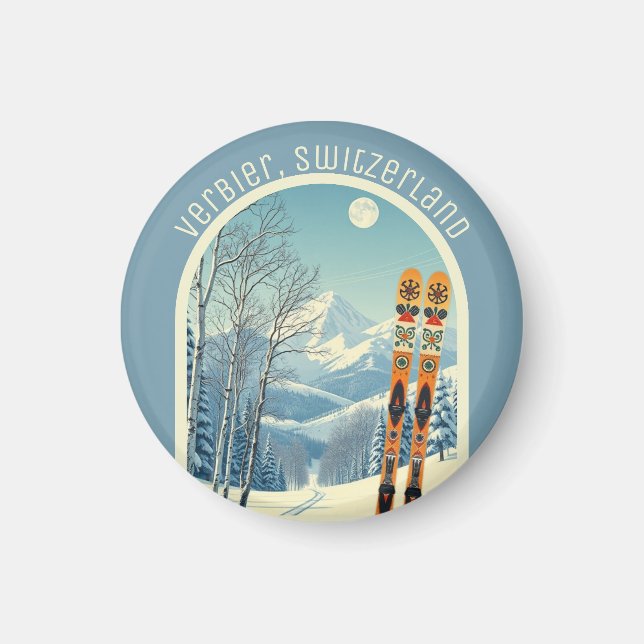 Verbier Schweiz Schweiz 4 Vallées skidåkning  Magnet (Framsidan)